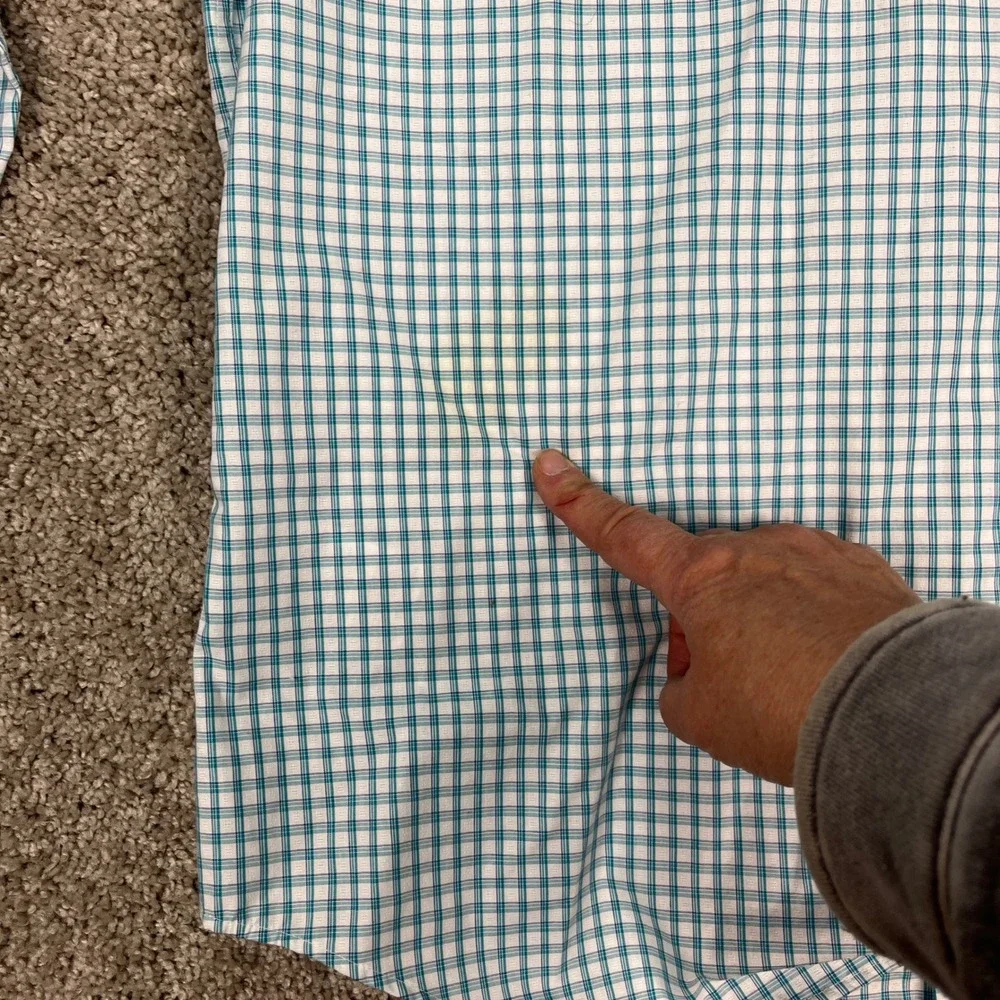 Banana Republic Button Down Shirt Mens Large Teal White‎ Gingham Check Slim Fit